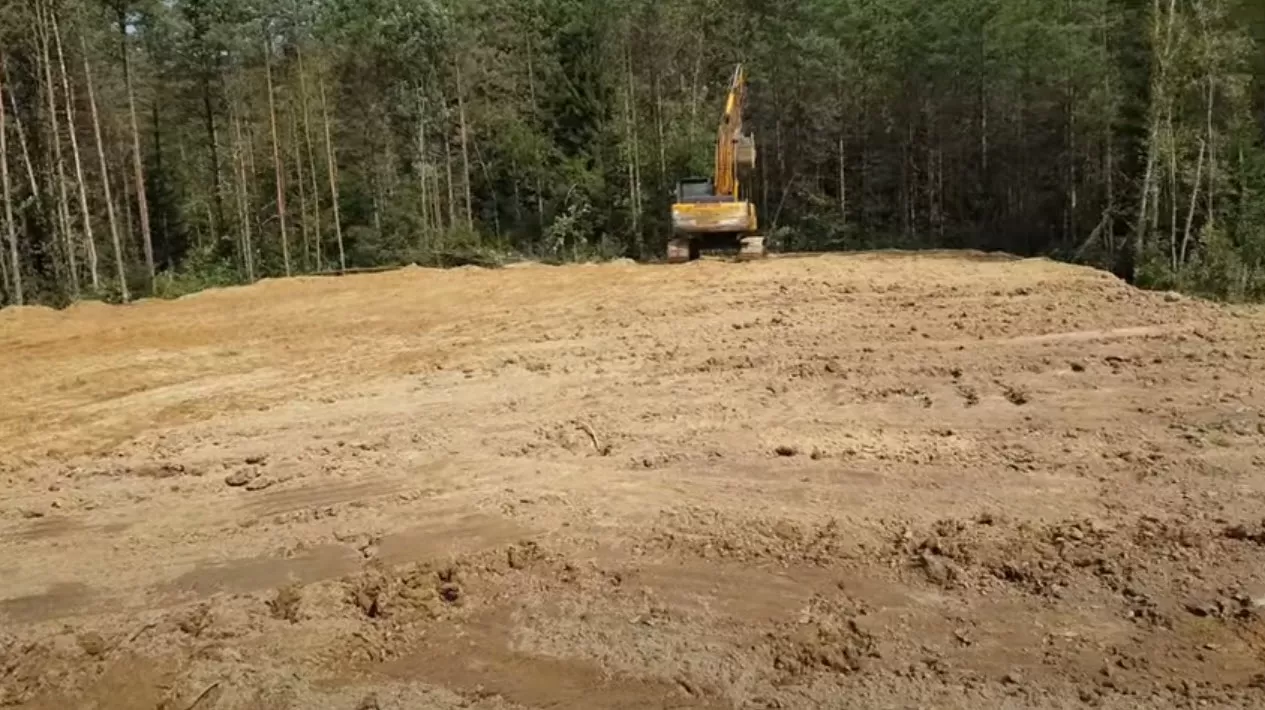 Спили деревья и кустарники, затем отсыпали участок. 10 соток за 2 дня!
